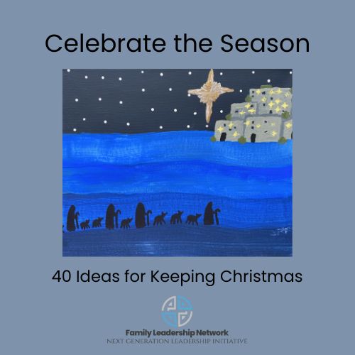 Cover image of Celebrate the Season resource with painting of shepherds approaching village under night sky