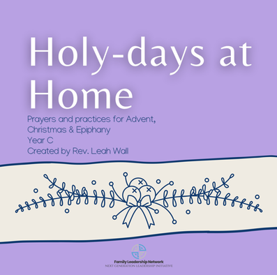 Purple cover image of booklet with blue greenery design